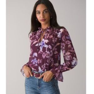 Elegant sheer, floral blouse from WHBM collection